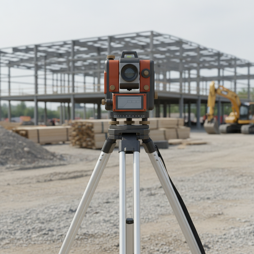 Digital transit level mounted on a professional tripod at a construction site